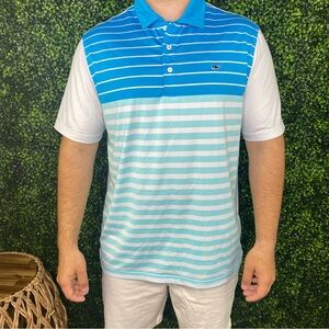 Vineyard vines performance Blue and White Striped Men's Polo Shirt NWOT